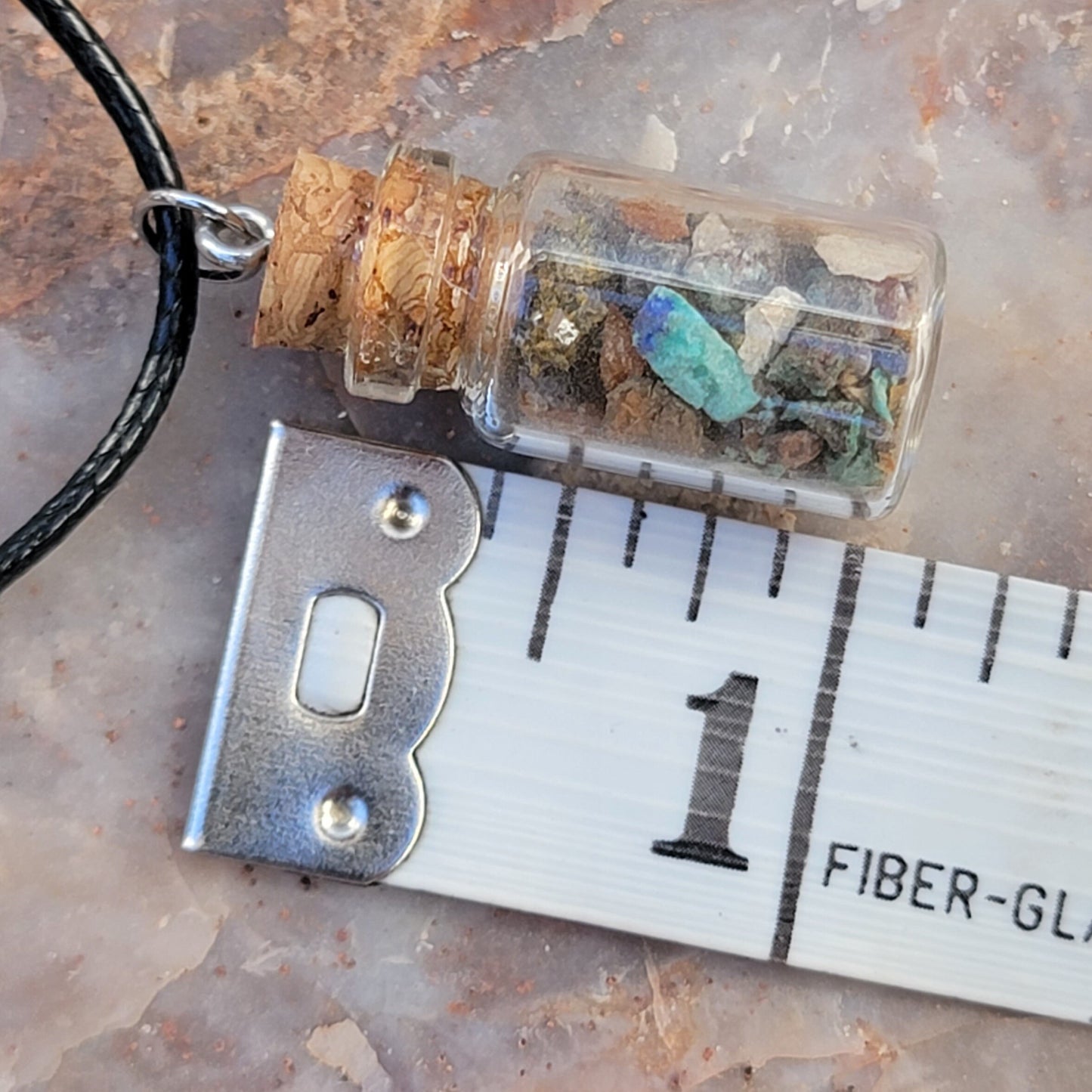 Arizona Desert Crystal Mix Glass Jar Necklace | Raw Stone Jewelry | Rock Pendant | Rockhound Geology Gift | Wulfenite, Chrysocolla, Quartz