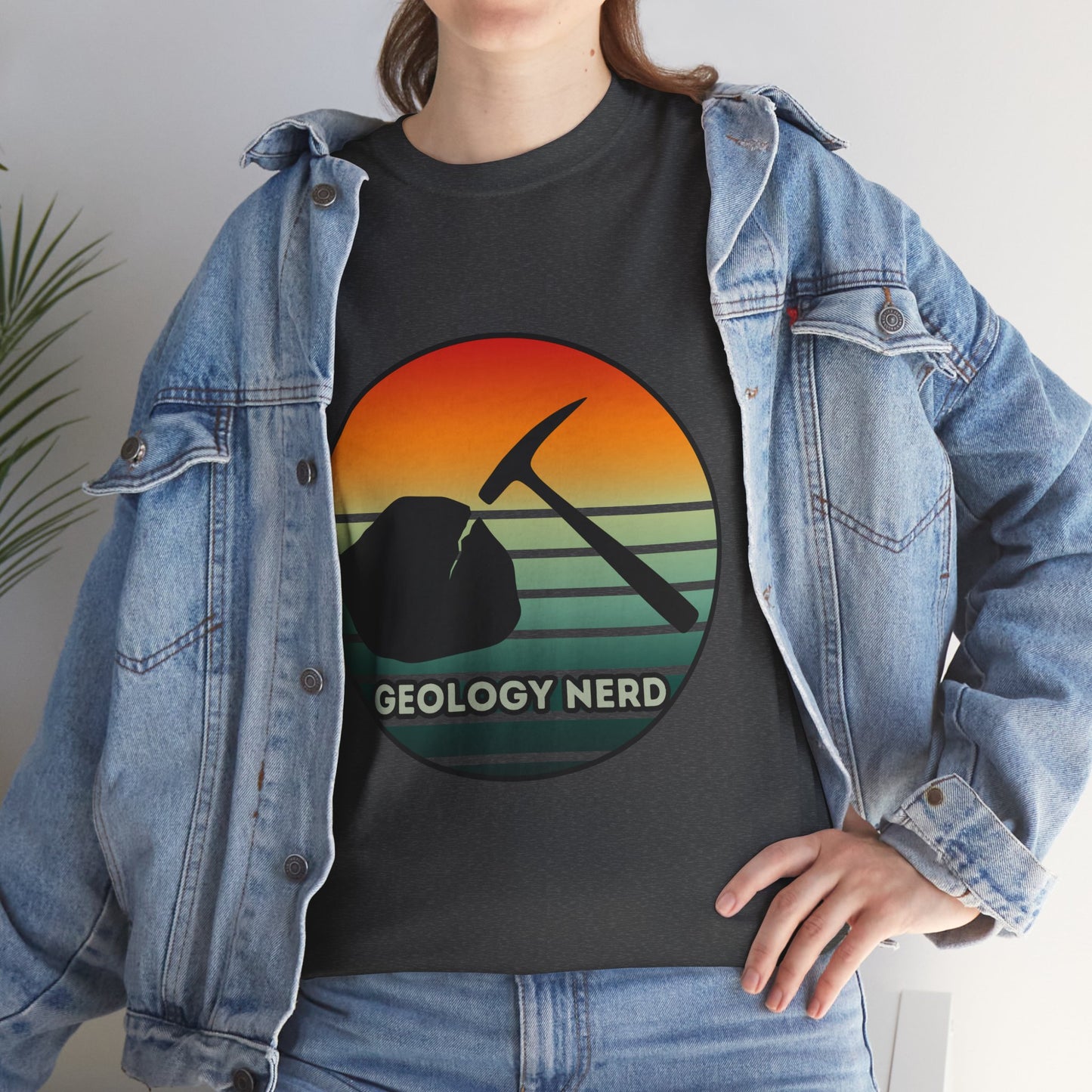 Geology Nerd Unisex Heavy Cotton Tee | Silhouette Sunset Rock Hammer | Perfect for Rock Lovers, Science Buffs, Casual Outfits, Gift for Geologists, Excursion Wear