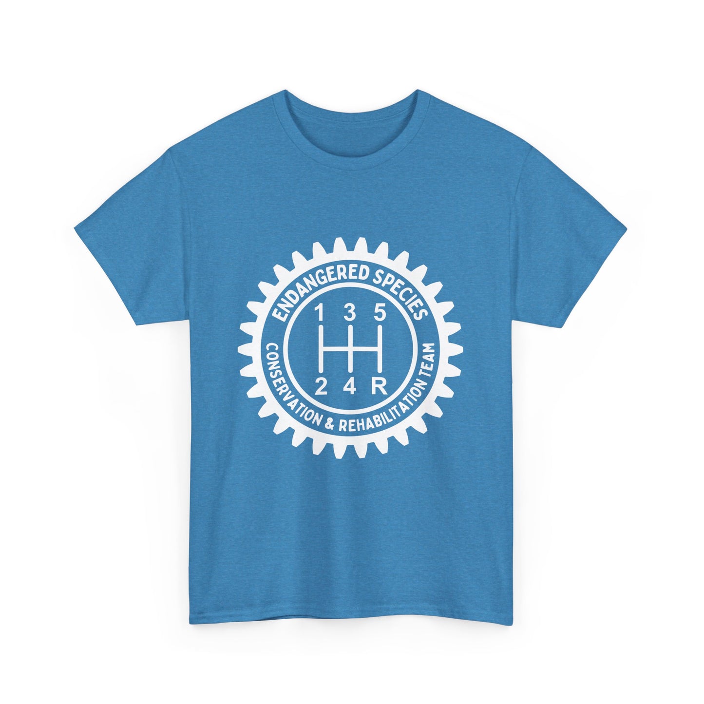 Manual Transmission Stick Shift Humor Tee Shirt - Endangered Species Conservation & Rehabilitation Team - White Print