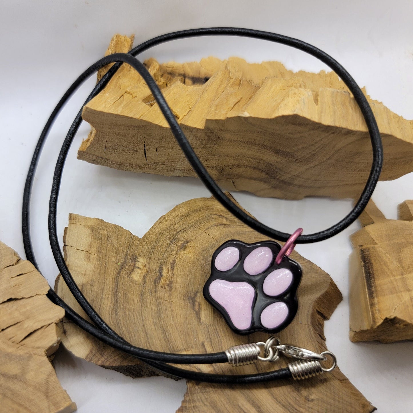 Paw Print Charm Necklace | Cute Pink and Black Pet Lover Gift | Perfect for Dog or Cat Person