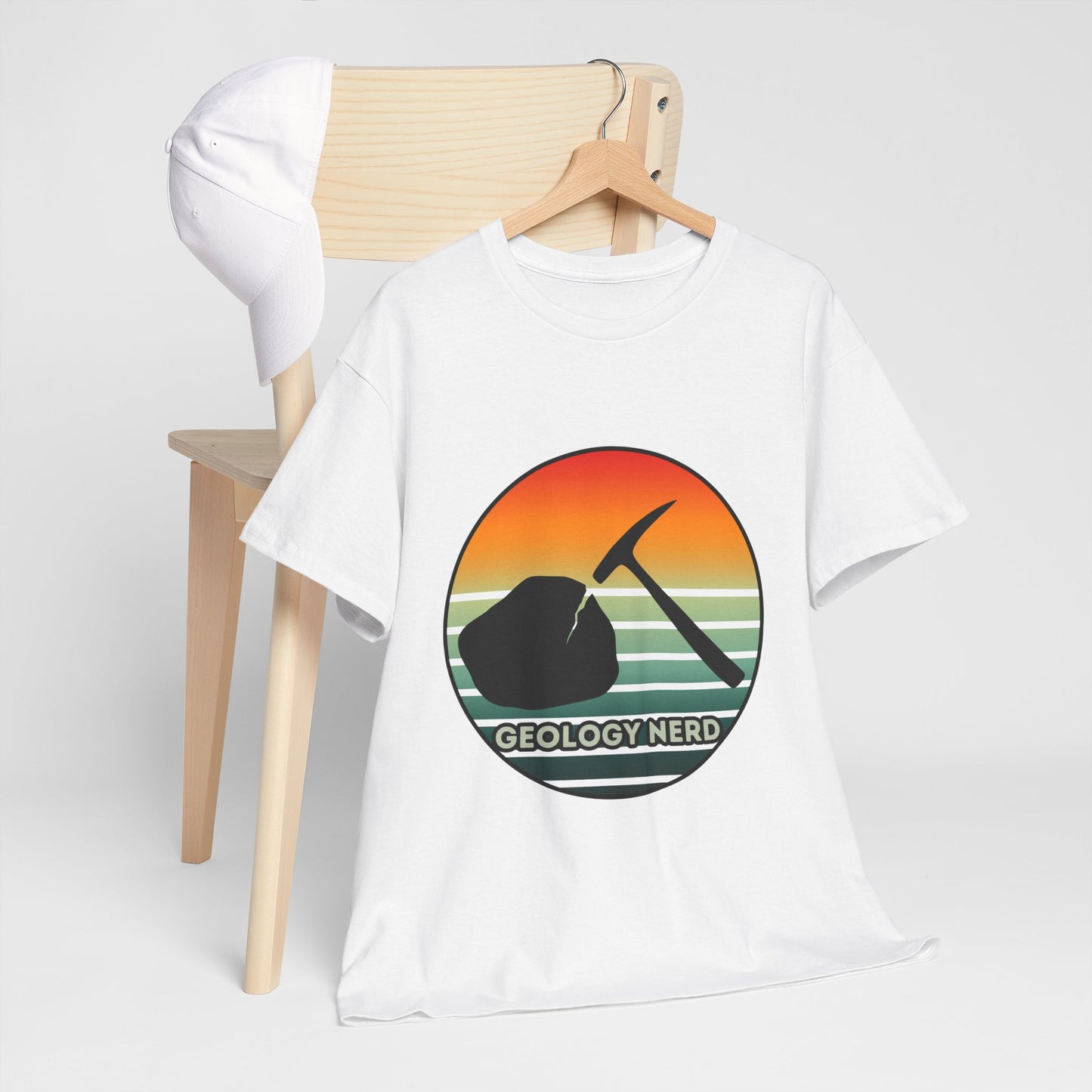 Geology Nerd Unisex Heavy Cotton Tee | Silhouette Sunset Rock Hammer | Perfect for Rock Lovers, Science Buffs, Casual Outfits, Gift for Geologists, Excursion Wear