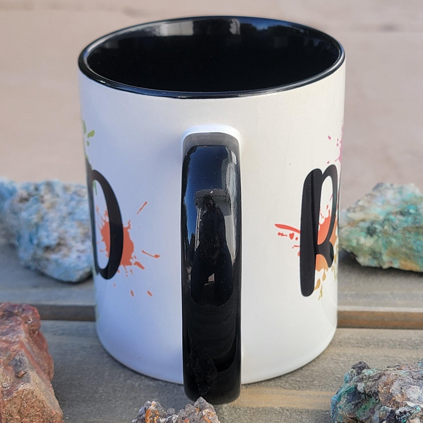 Rockhound Coffee Mug, Colorful Gift for Geologists, Rock Collectors, and Miners, 11 oz, White with Black Inside