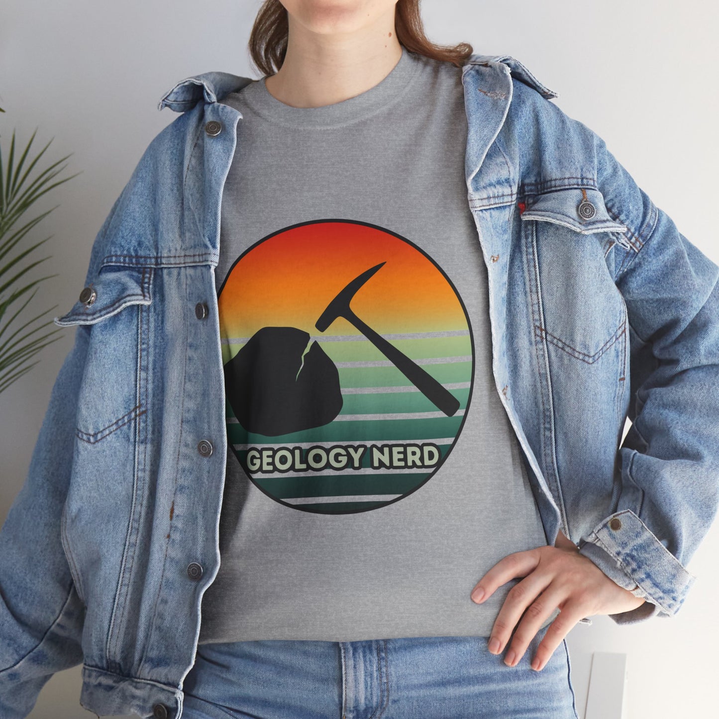 Geology Nerd Unisex Heavy Cotton Tee | Silhouette Sunset Rock Hammer | Perfect for Rock Lovers, Science Buffs, Casual Outfits, Gift for Geologists, Excursion Wear