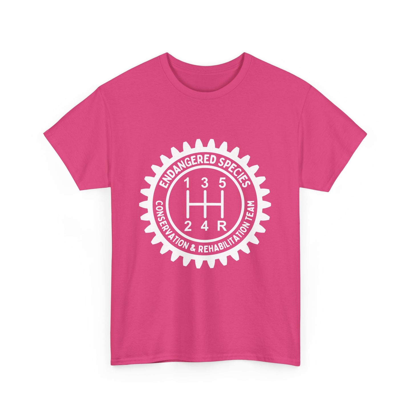 Manual Transmission Stick Shift Humor Tee Shirt - Endangered Species Conservation & Rehabilitation Team - White Print