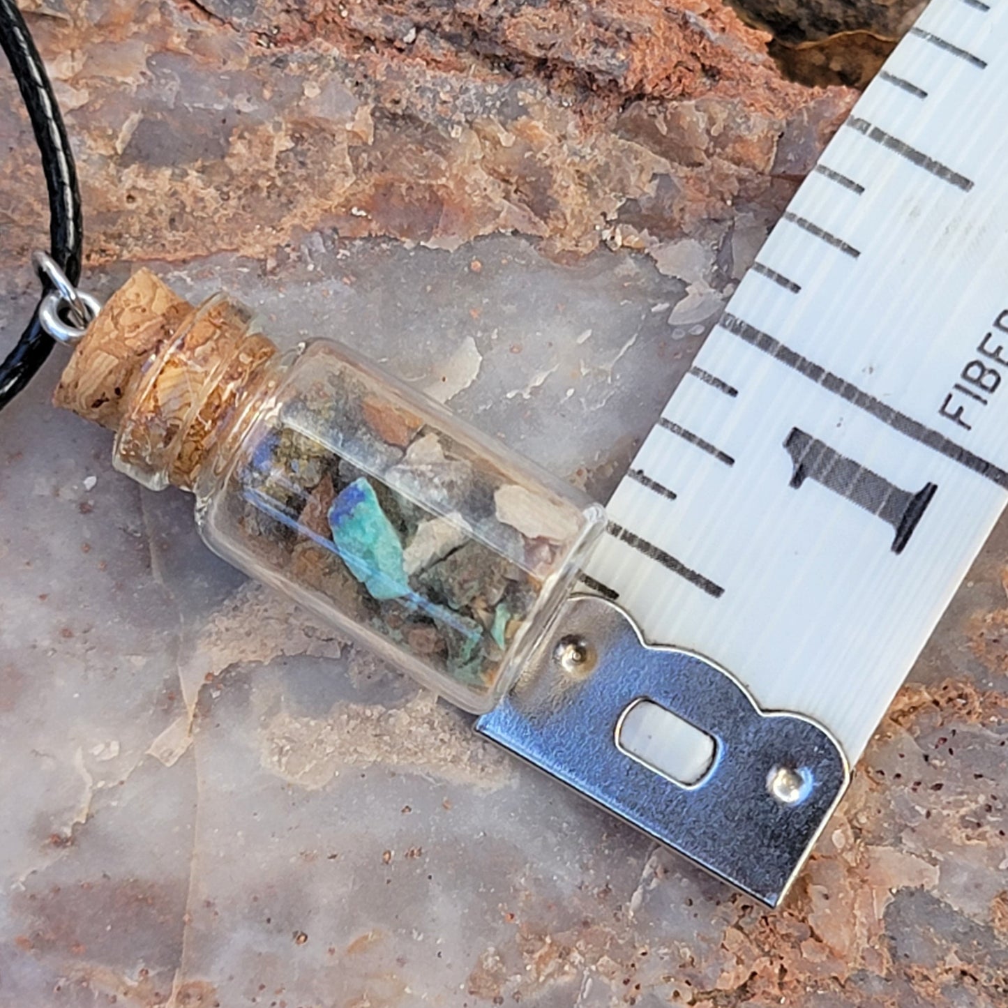 Arizona Desert Crystal Mix Glass Jar Necklace | Raw Stone Jewelry | Rock Pendant | Rockhound Geology Gift | Wulfenite, Chrysocolla, Quartz