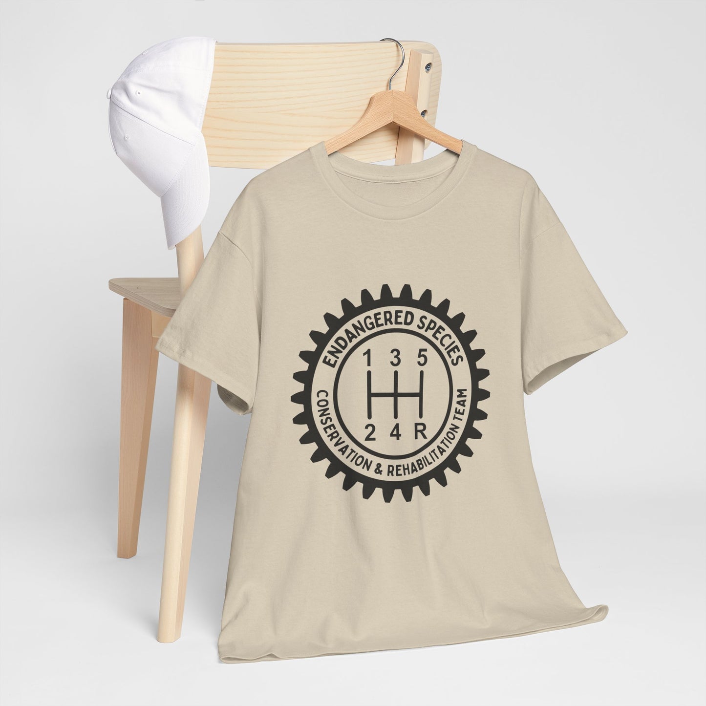 Manual Transmission Stick Shift Humor Tee - Endangered Species Conservation & Rehabilitation Team - Black Print