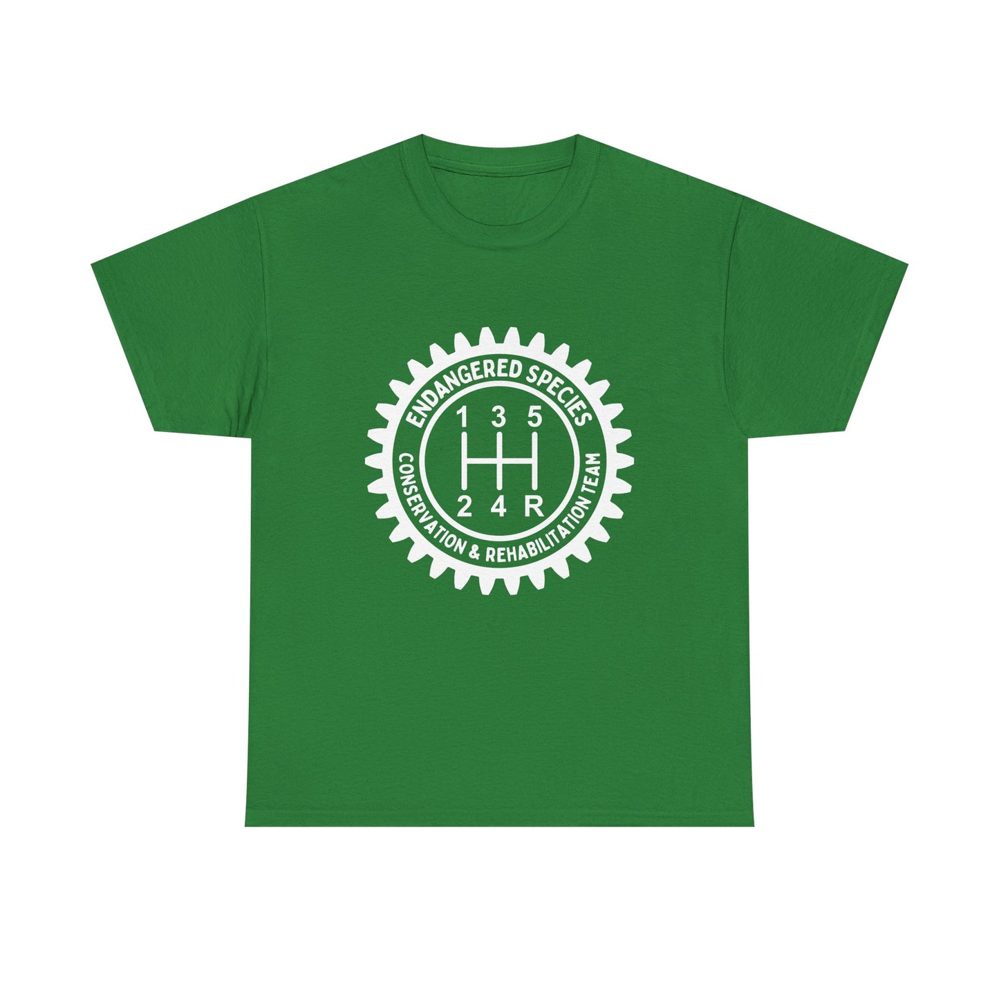 Manual Transmission Stick Shift Humor Tee Shirt - Endangered Species Conservation & Rehabilitation Team - White Print