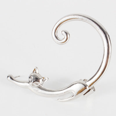 Whimsical Style Cat Post Earring with Ear Cuff Cute Animal Stud Earring