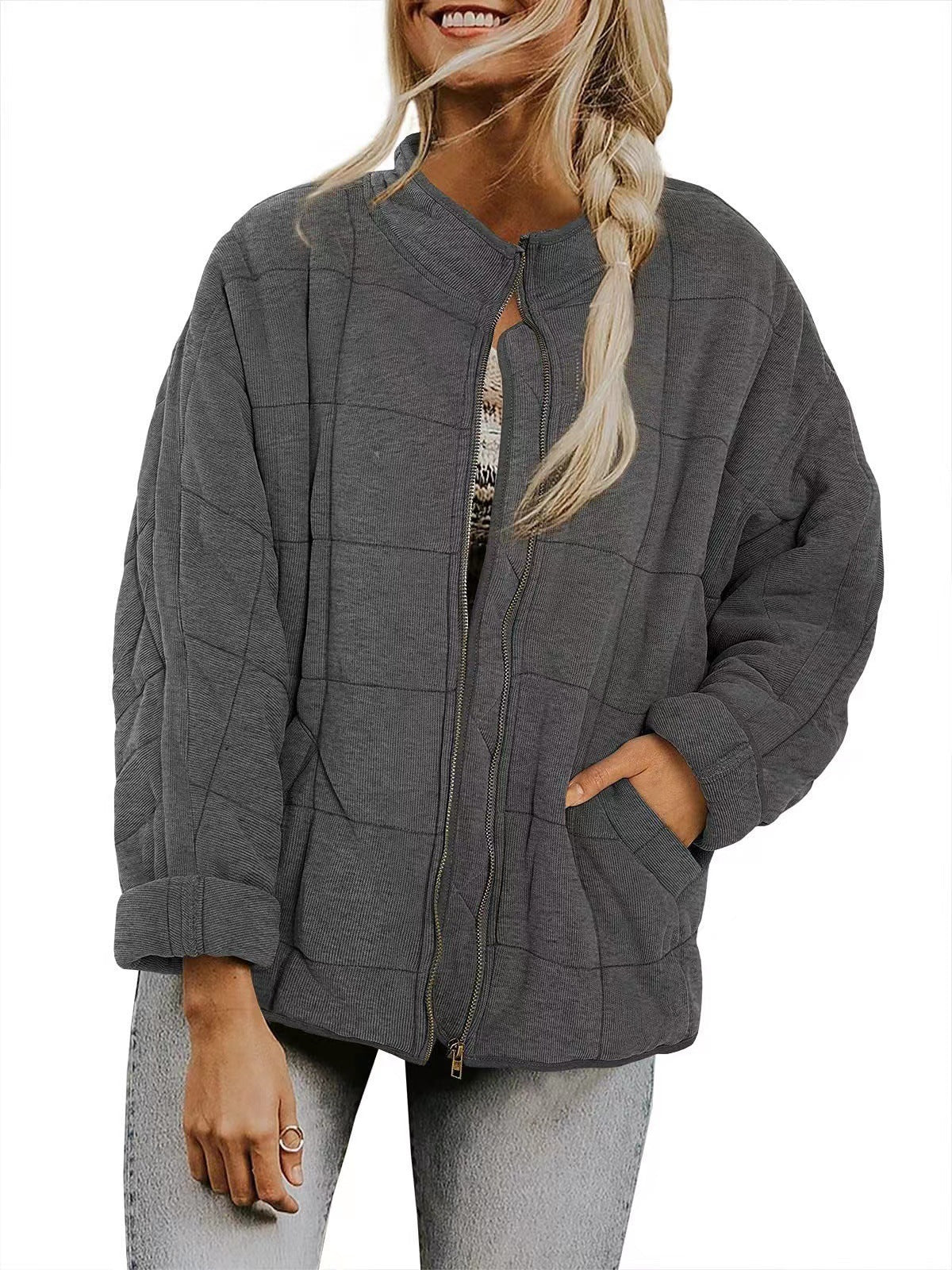 Adventure-Ready Jacket Fall Winter Zip-up Coat With Pockets Fashion Solid Color Long Sleeved Jacket Women's Clothing