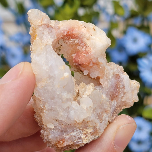 Natural Quartz Geode with Beautiful Crystal Points & Hole | Mule Mountains, California | Pink and White Raw Stone, Display Mineral Specimen