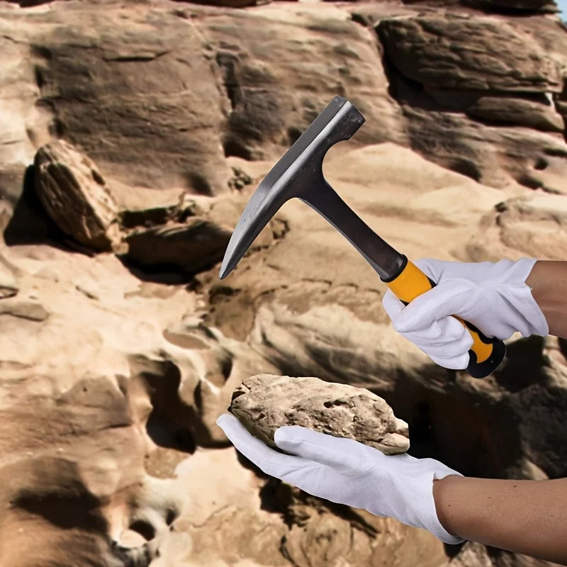 1pc High Carbon Steel Rock Pick Hammer, All-Steel Geological Claw Hammer with Non-Slip Rubber Handle, Brushed Finish