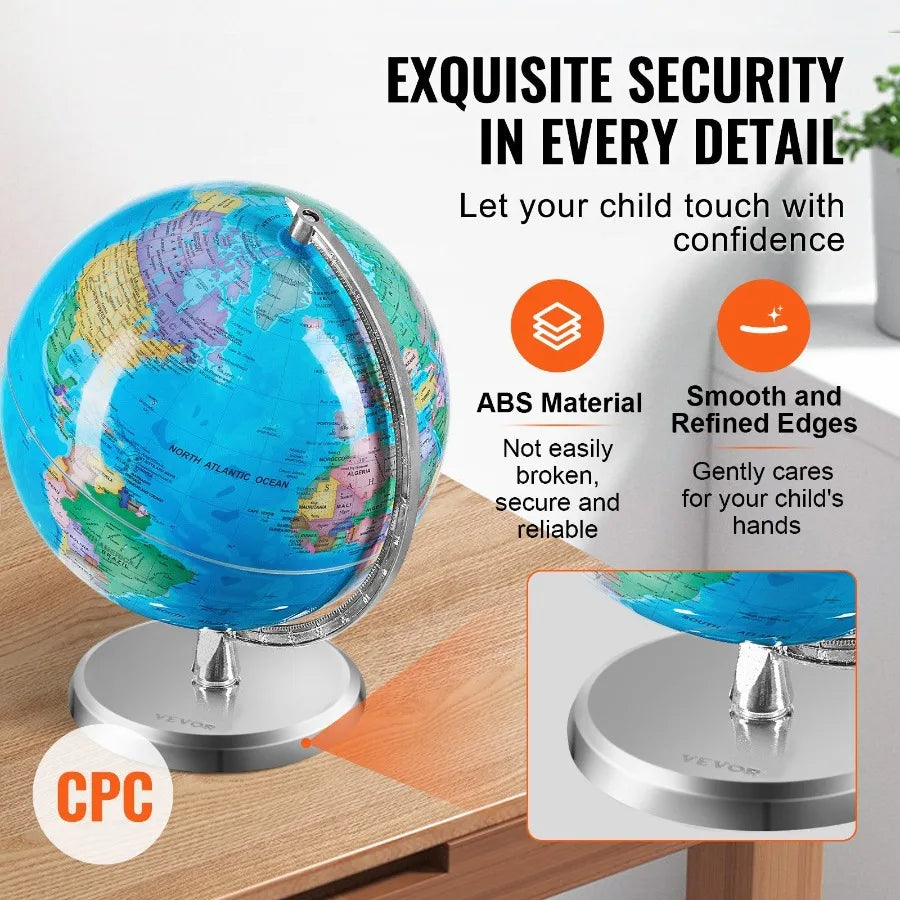 Rotating World Globe with Stand – 8"