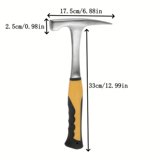 1pc High Carbon Steel Rock Pick Hammer, All-Steel Geological Claw Hammer with Non-Slip Rubber Handle, Brushed Finish