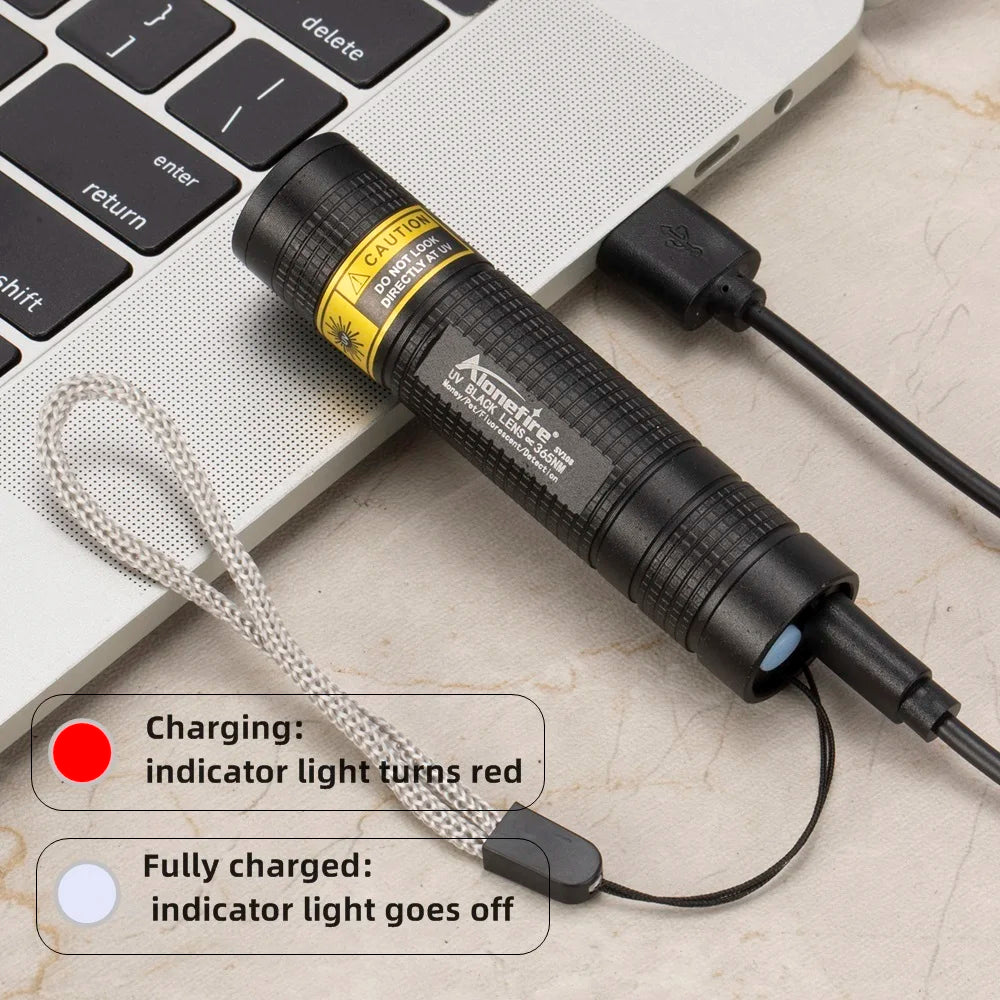 365nm Mini UV Led Blacklight Flashlight Usb Rechargeable Geology Yooperlites Fluorescent Rocks Mineral Light