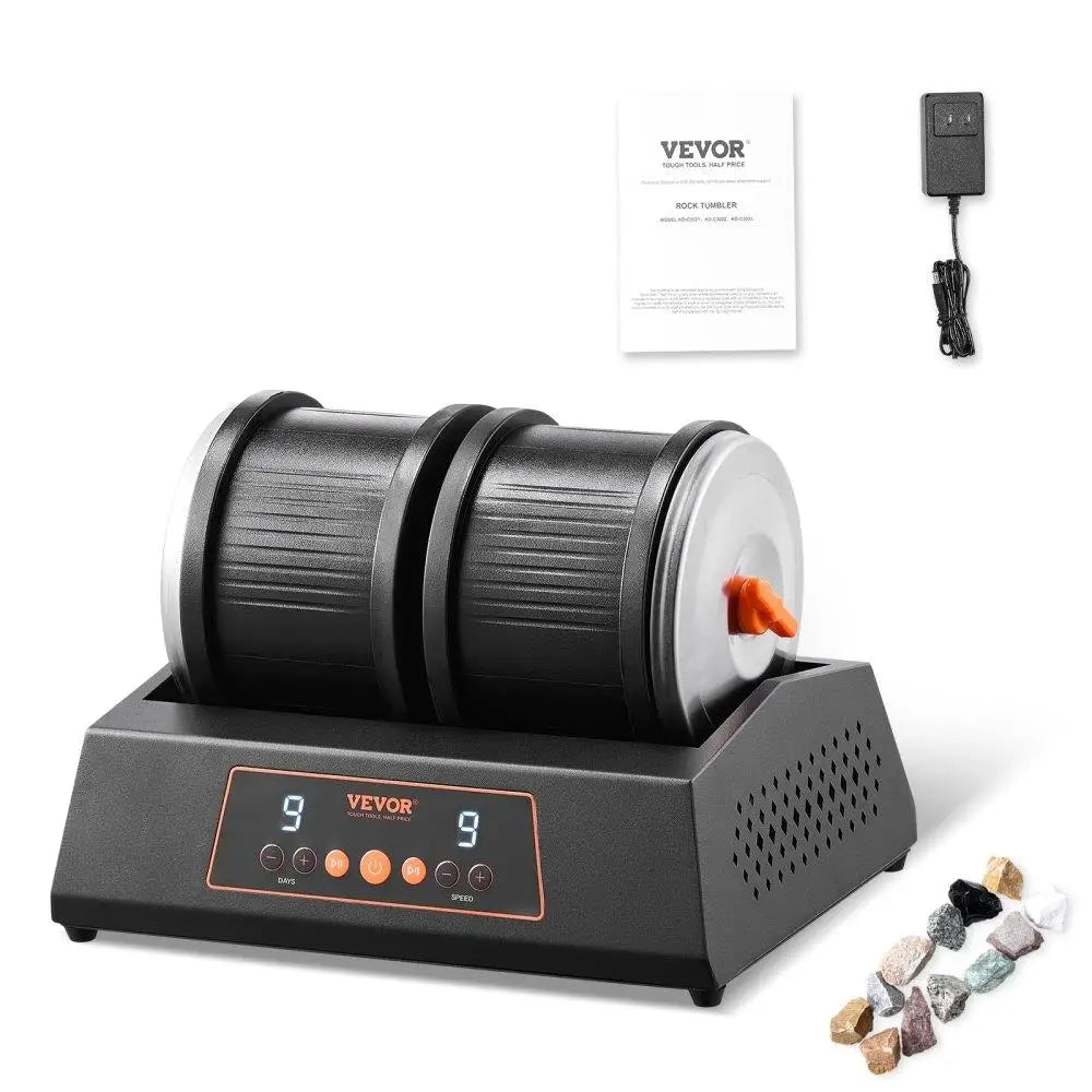 Rock Tumbler 8LB Rock Polishing Kit 9 Speeds 9 Day Timer Dual Barrels