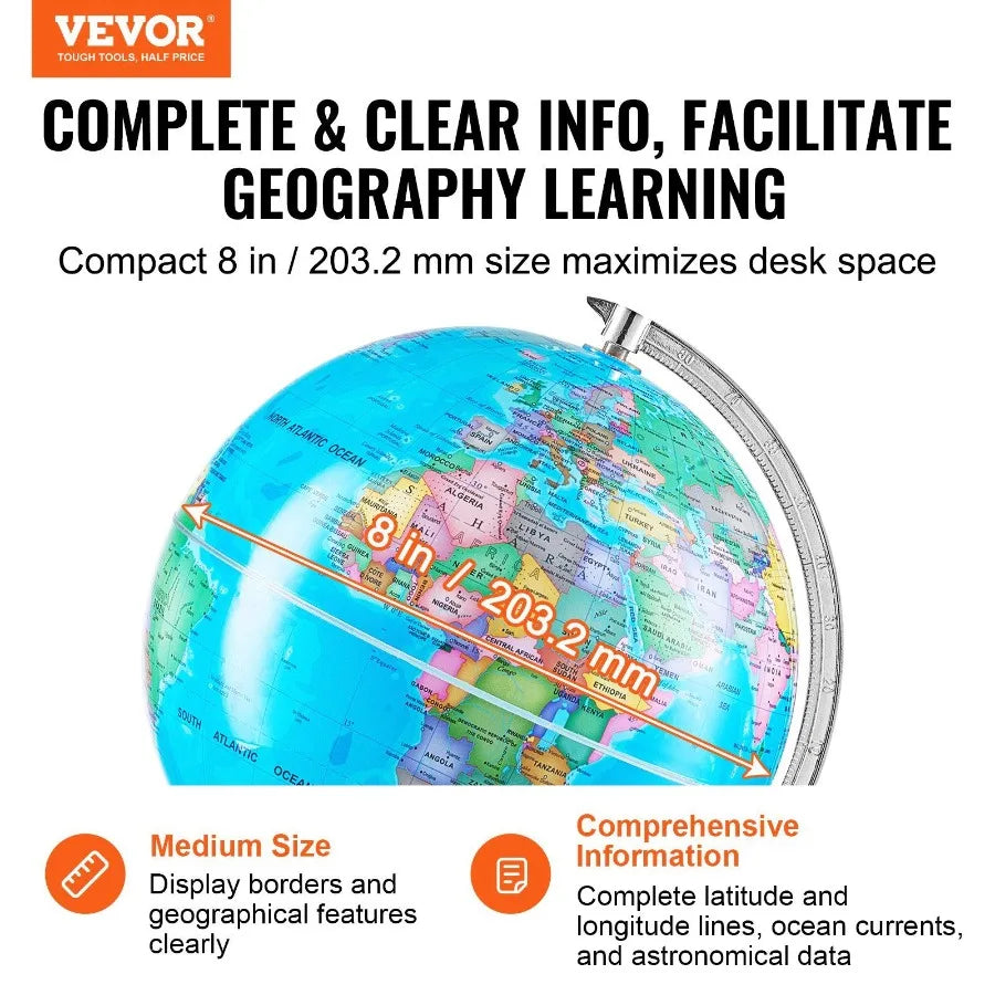Rotating World Globe with Stand – 8"