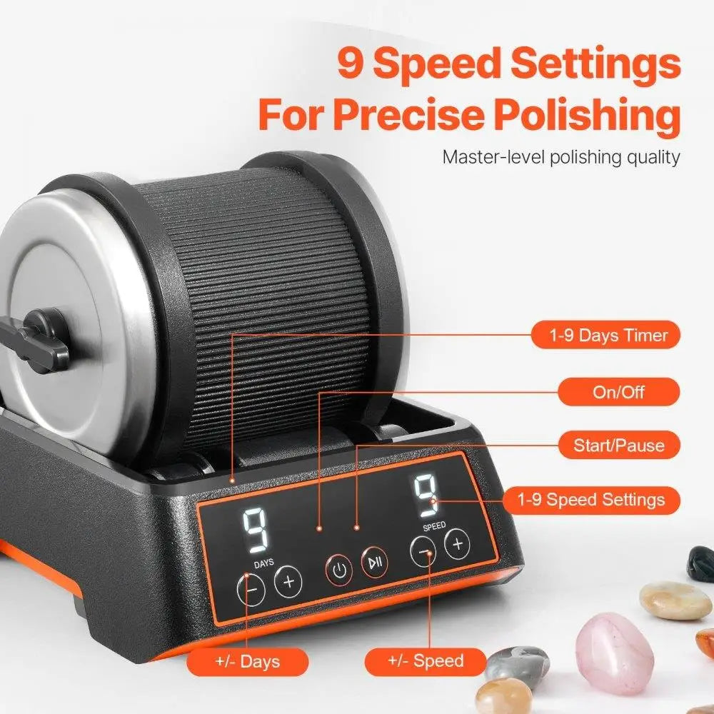Rock Tumbler Kit 2.5 lbs 9 Speeds 9 Day Timer with Grits