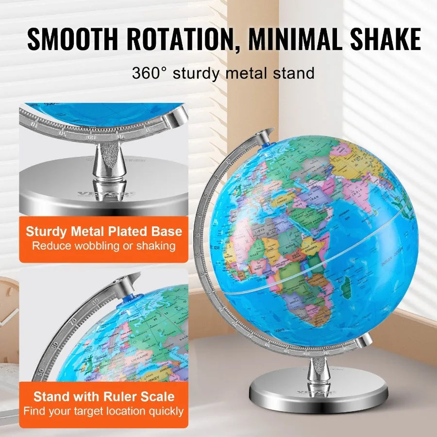 Rotating World Globe with Stand – 8"