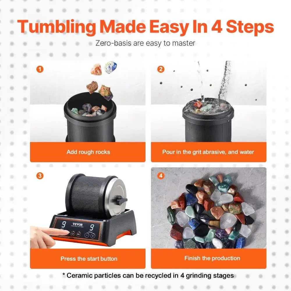 Rock Tumbler Kit 2.5 lbs 9 Speeds 9 Day Timer with Grits