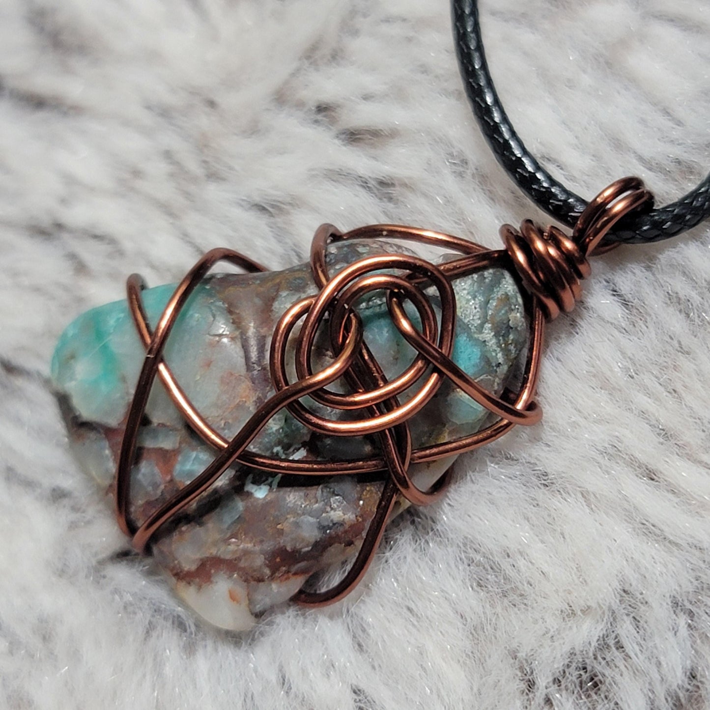 Chrysocolla Rock Necklace | Wire Wrapped Copper Ore Pendant | Handmade Arizona Jewelry