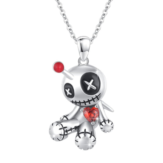 Cartoon Red Heart Voodoo Doll Necklace Halloween Spooky Creepy Personality Necklace Fashion Jewelry Accessories