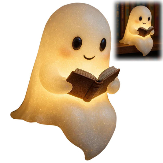Charming LED Ghost Reading Light – Warm Ambient Glow, Stylish Halloween & Fall Décor, Battery-Powered Bedside Lamp