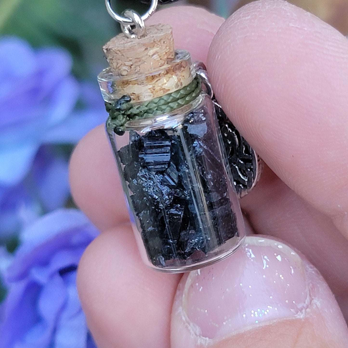 Black Tourmaline Necklace | Schorl Crystals in Bottle | Grounding Pendant with Tree of Life | Natural Rock and Mineral Jewelry