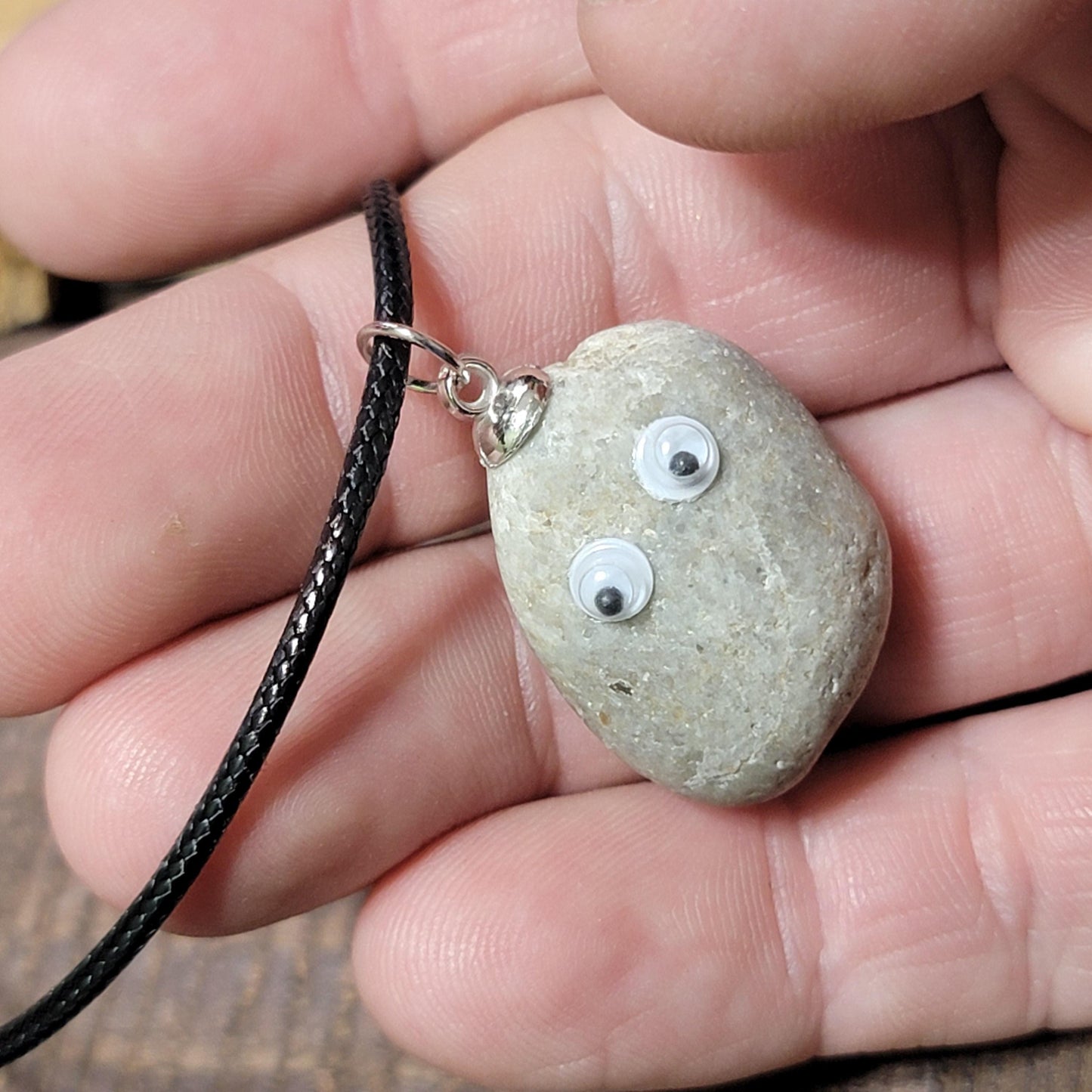 Googly Eyes Rock Necklace | Natural Stone Jewelry | Funny Leaverite Pendant | Gift for Rockhound or Geologist