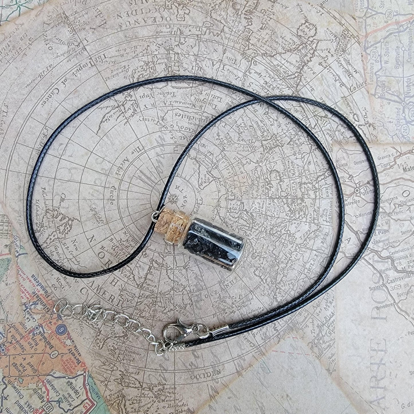 Black Tourmaline Necklace | Schorl Crystals in Bottle | Grounding Pendant with Tree of Life | Natural Rock and Mineral Jewelry