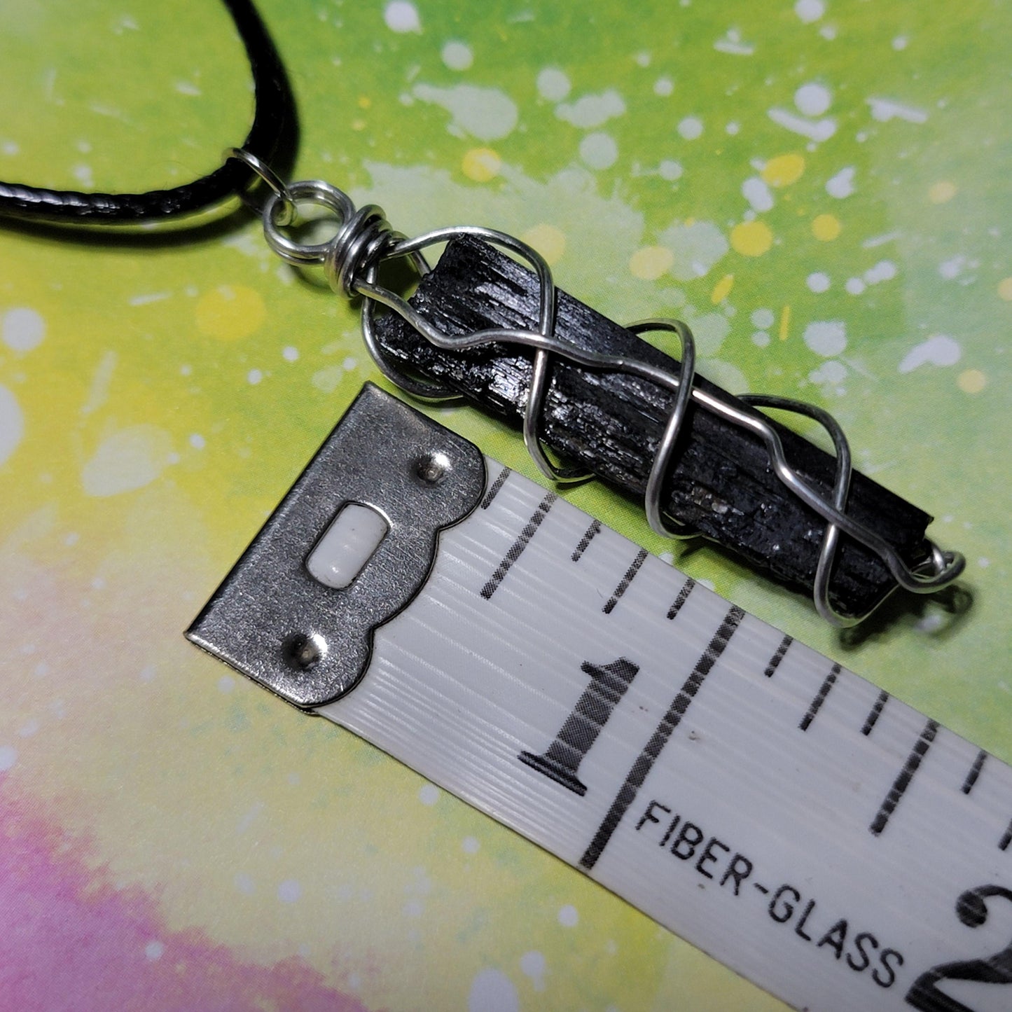Black Tourmaline Necklace, Raw Stone Wire Wrapped Pendant with Black Cord, Rough Schorl Rock and Mineral Jewelry