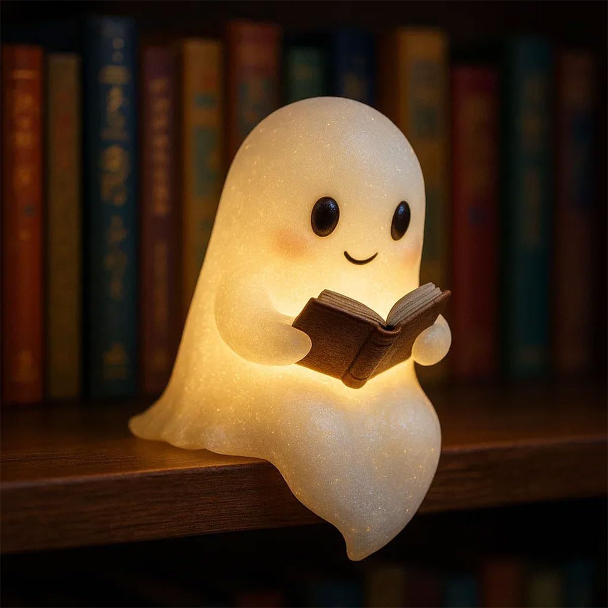Charming LED Ghost Reading Light – Warm Ambient Glow, Stylish Halloween & Fall Décor, Battery-Powered Bedside Lamp