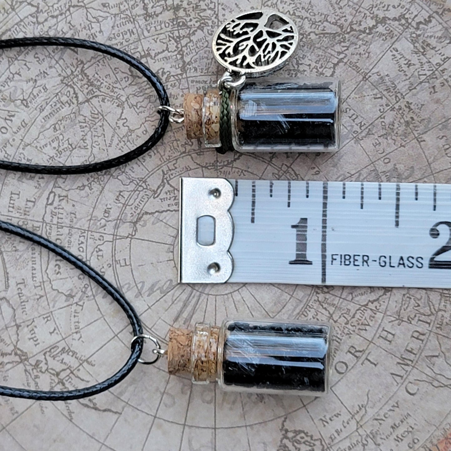 Black Tourmaline Necklace | Schorl Crystals in Bottle | Grounding Pendant with Tree of Life | Natural Rock and Mineral Jewelry