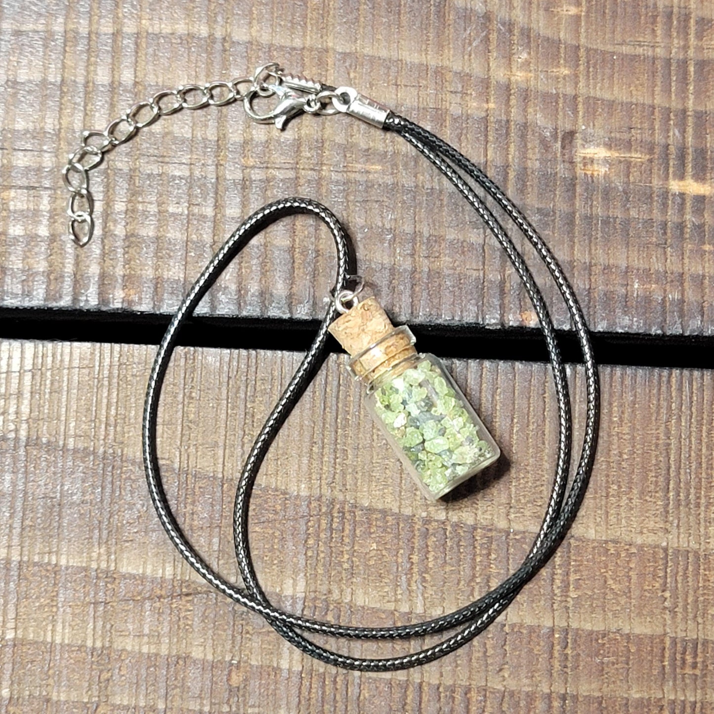 Natural Raw Peridot Necklace | August Birthstone Jewelry | Crystals in a Bottle Pendant | Arizona Gemstone Geology Gift