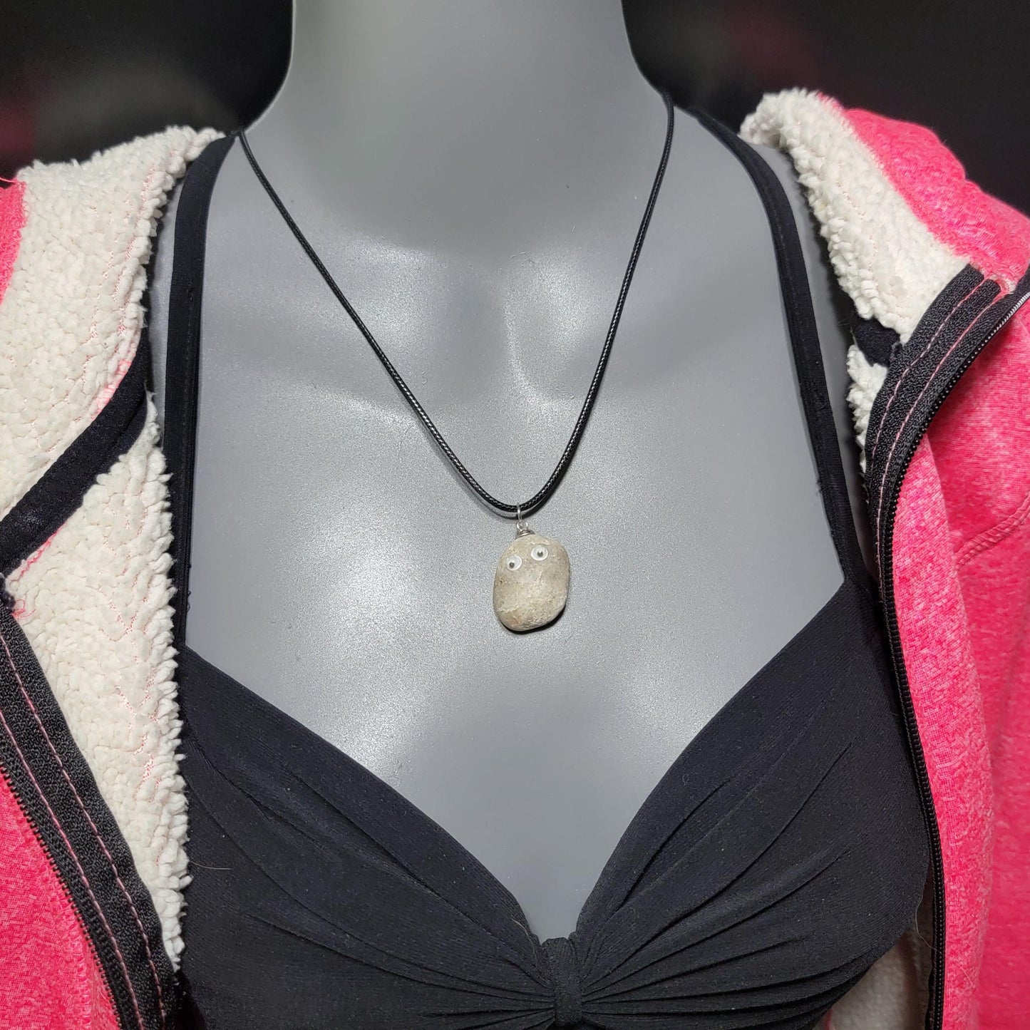 Googly Eyes Rock Necklace | Natural Stone Jewelry | Funny Leaverite Pendant | Gift for Rockhound or Geologist