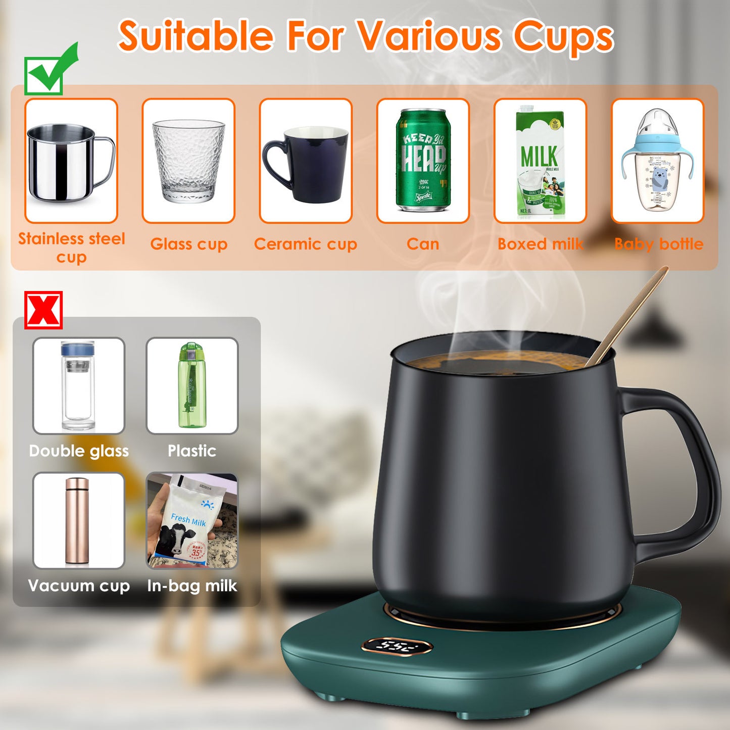 Electric Coffee Mug Warmer For Desk Auto Shut Off USB Tea Milk Beverage Cup Heater Heating Plate For Office Home 3 Temperature Setting, 3 Color Options, 1 Piece