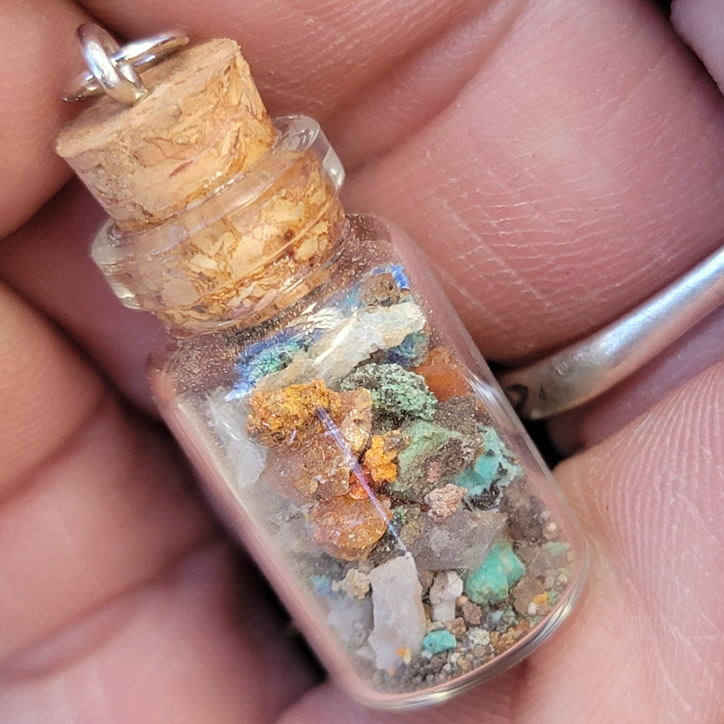 Arizona Desert Crystal Mix Glass Jar Necklace | Raw Stone Jewelry | Rock Pendant | Rockhound Geology Gift | Wulfenite, Chrysocolla, Quartz