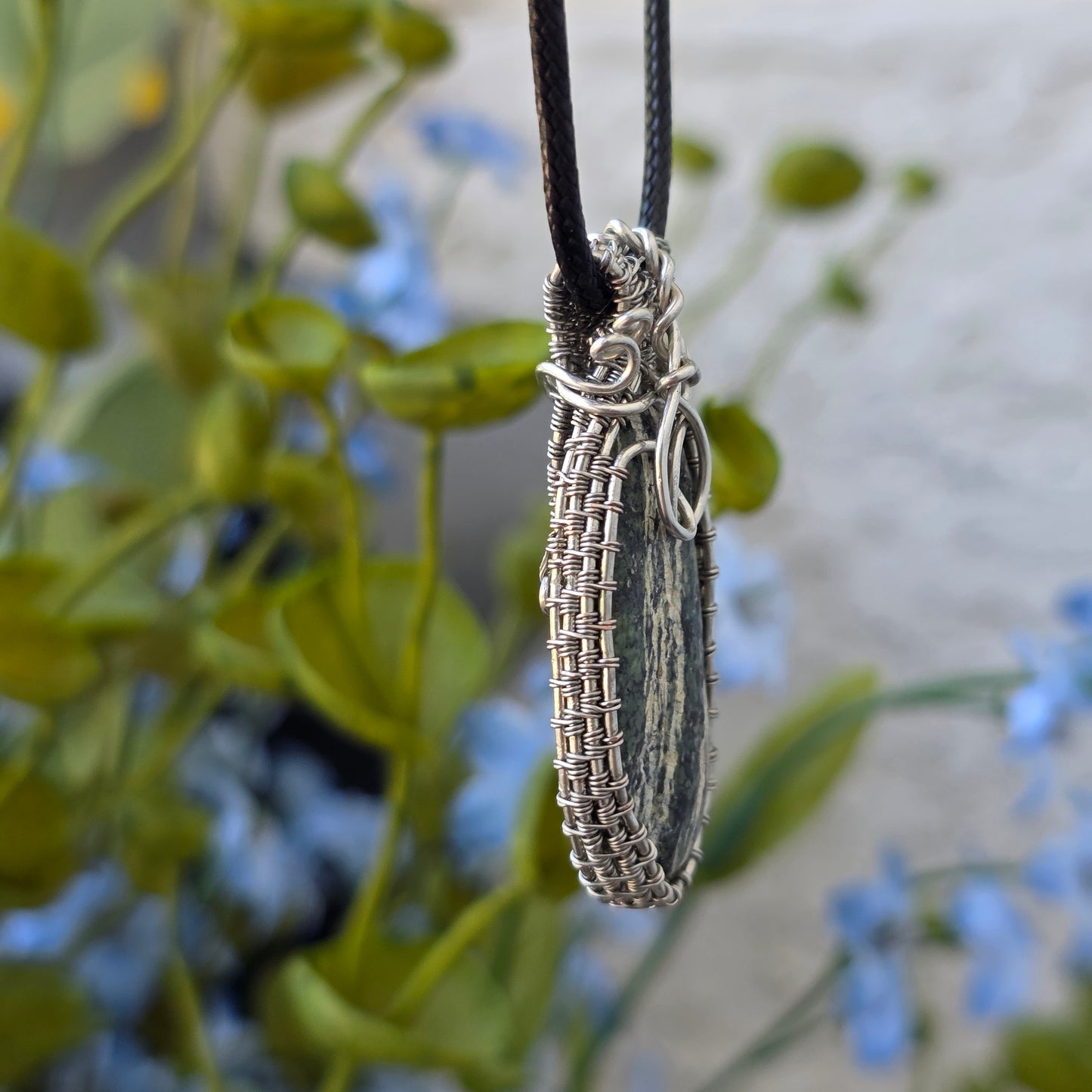 Serpentine Rock Necklace | Wire Wrapped Stone Pendant | Nature Themed Unique Handmade Jewelry