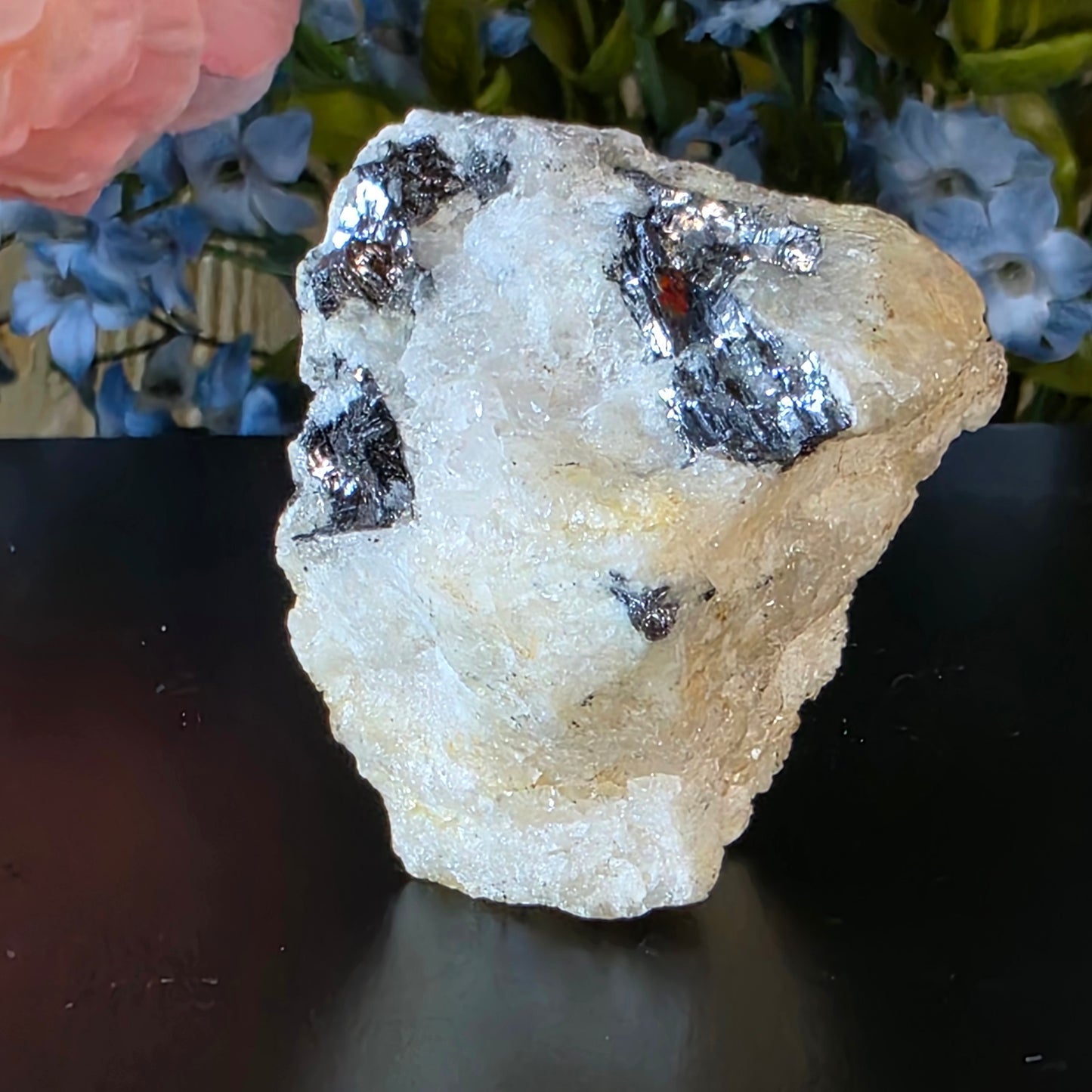 Galena on Quartz Matrix Rock - 105.44g - Mineral Specimen from Morocco - Raw Shiny Stone