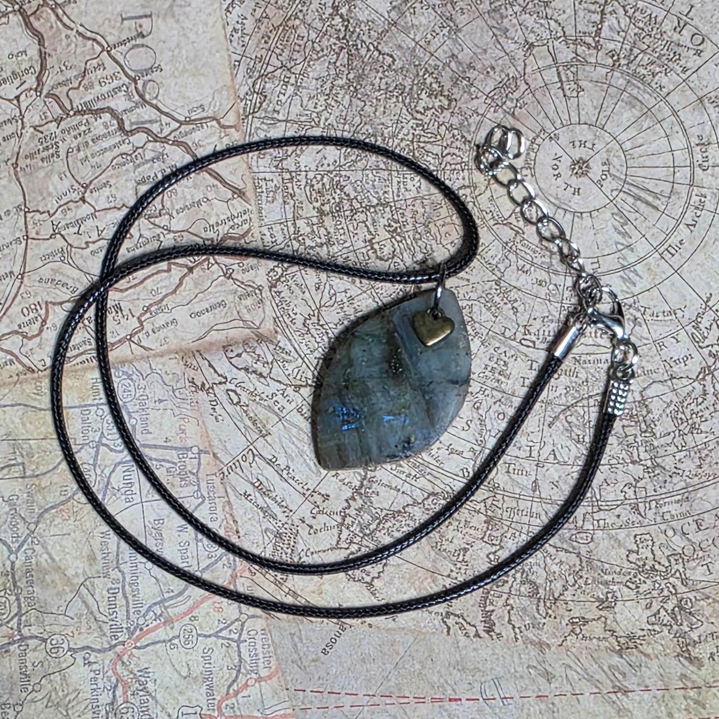 Labradorite Necklace with Dainty Heart Charm Iridescent Gemstone Pendant