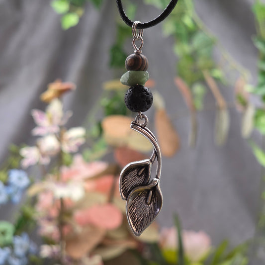 Plant Necklace | Metal Leaf Charm Pendant with Beads | Adventure Jewelry for Nature Lovers