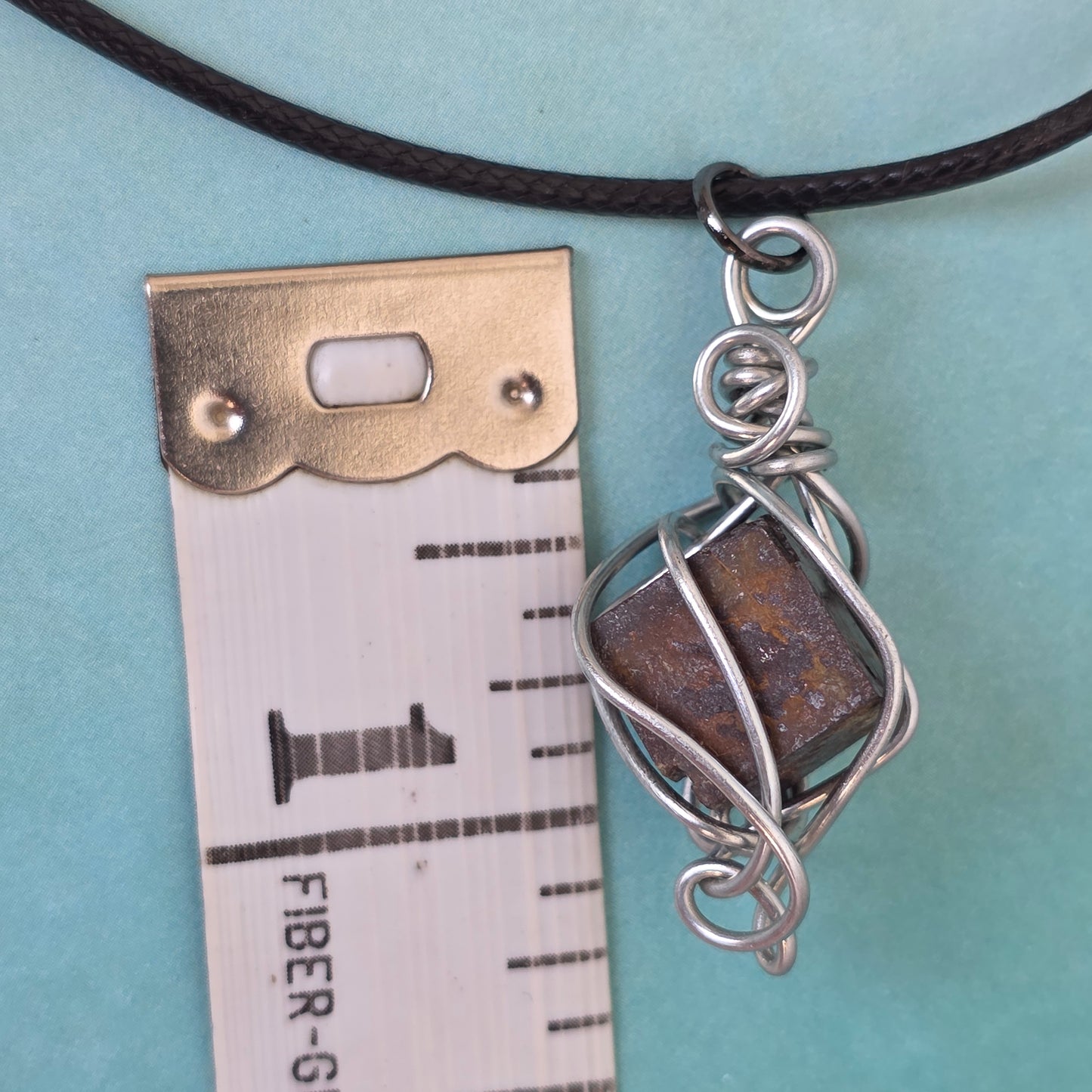 Limonite after Pyrite Necklace, Raw Stone Wire Wrapped Pendant with Black Cord, Pseudomorph Mineral Jewelry