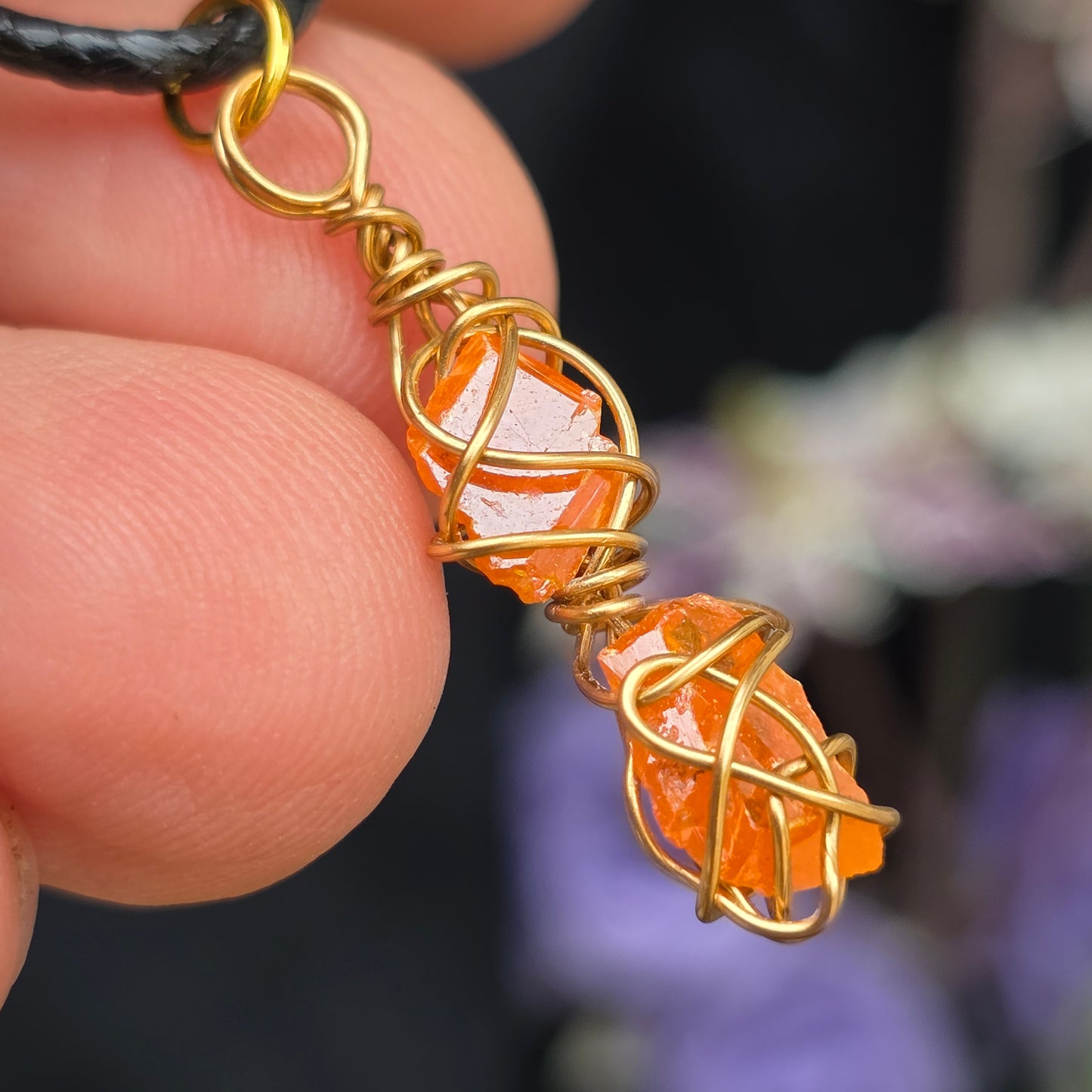 Raw Wire Wrapped Wulfenite Crystal Piece Necklace | Wire Rock Pendant | Geology Gift