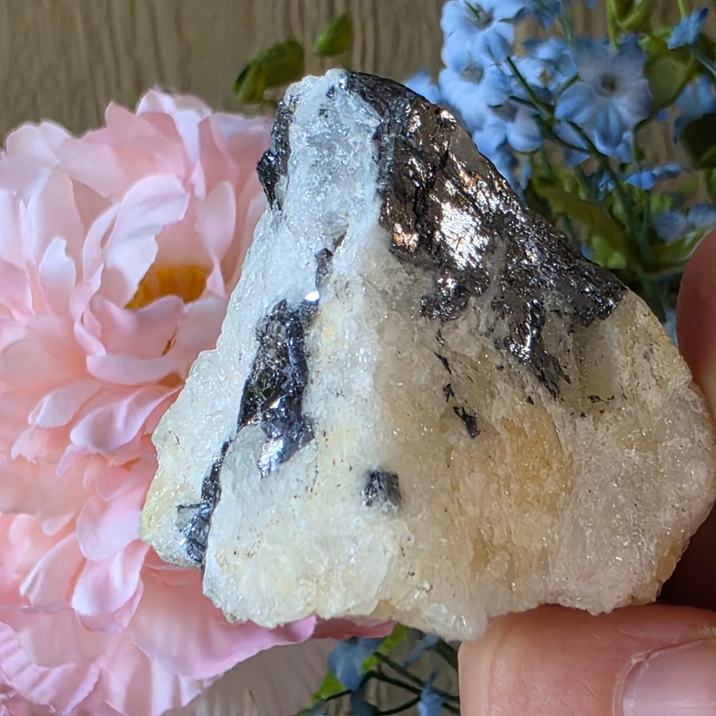 Galena on Quartz Matrix Rock - 105.44g - Mineral Specimen from Morocco - Raw Shiny Stone