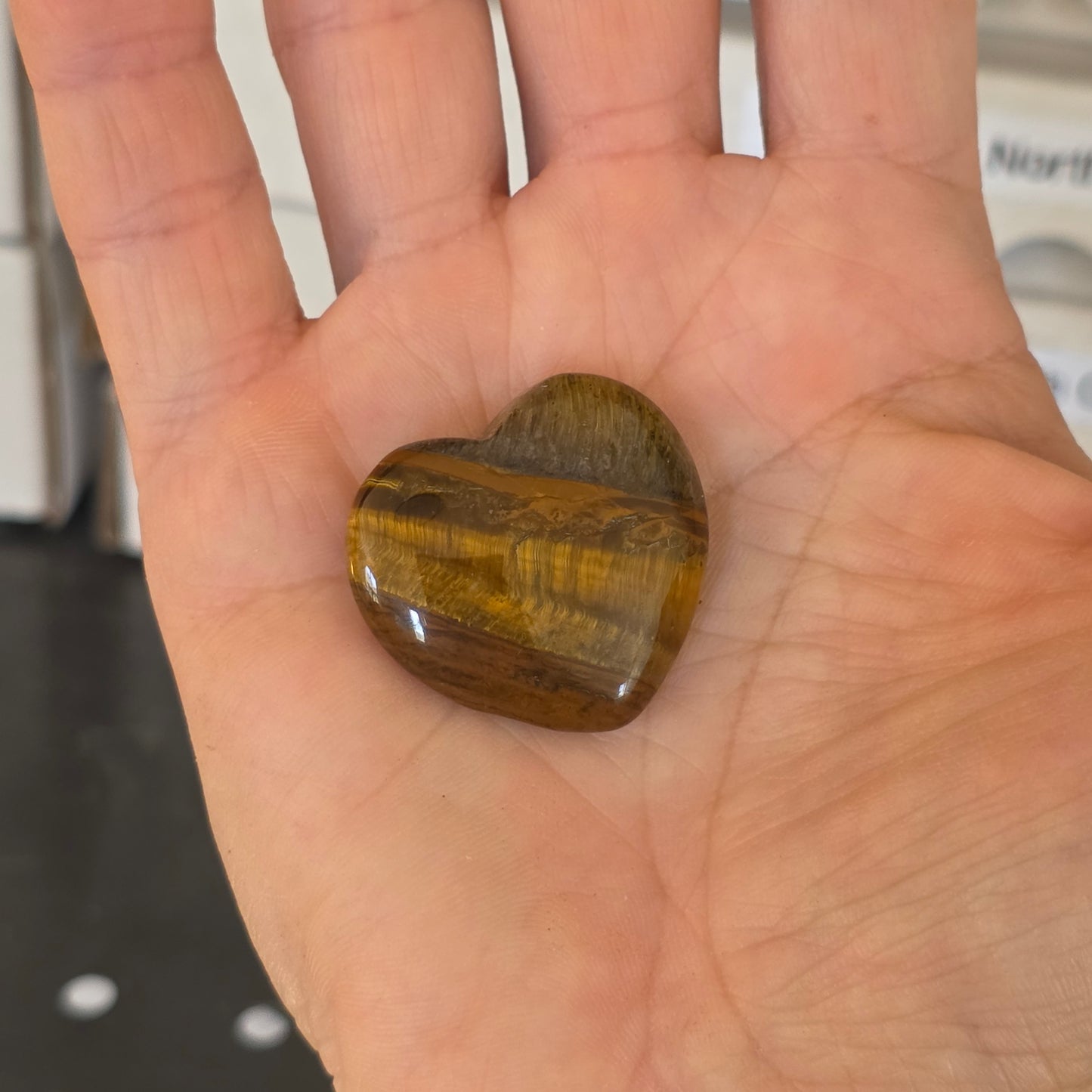 Tiger's Eye Heart, Shiny 1.25" Pocket Rock, Carved Gemstone