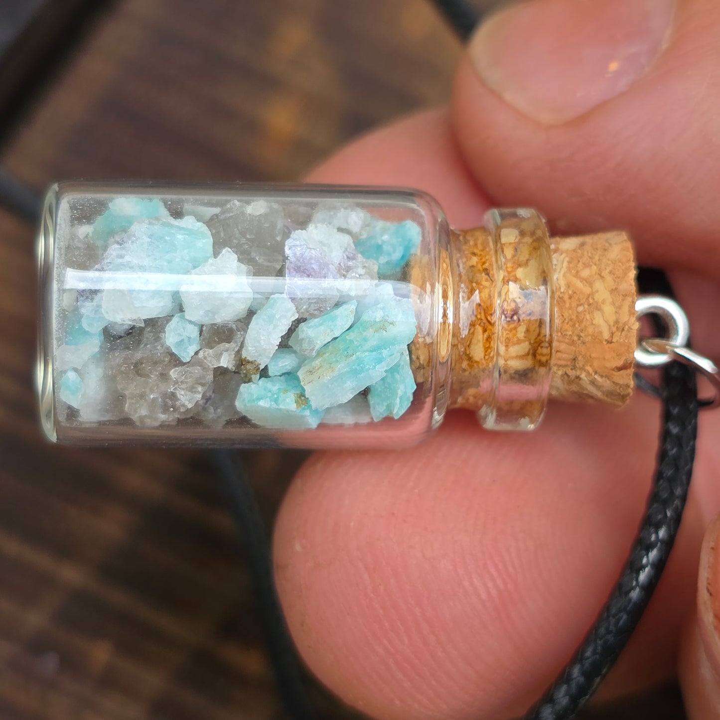 Natural Raw Amazonite and Quartz Necklace | Stone Rock Jewelry | Crystals in a Bottle Pendant |Gemstone Geology Gift