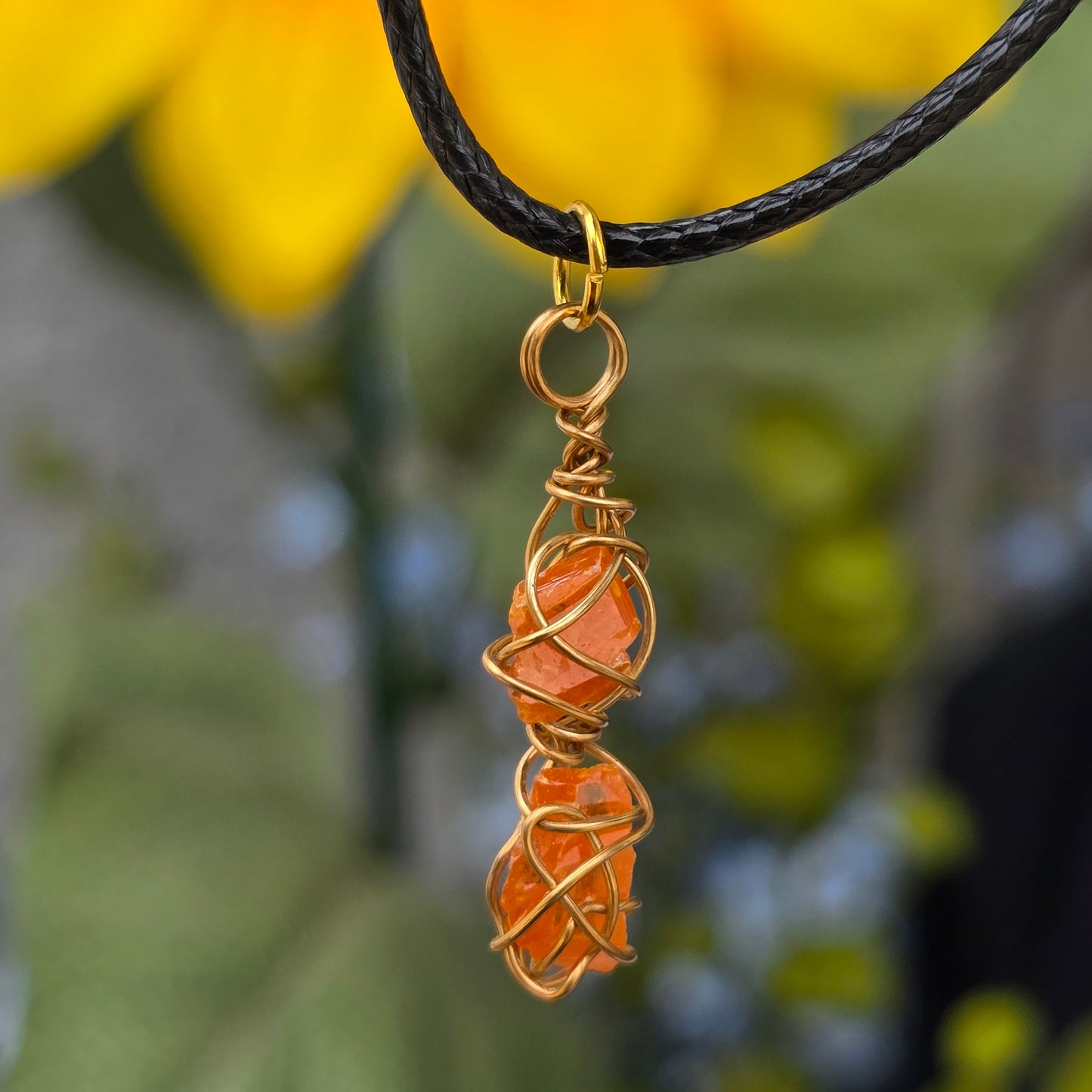Raw Wire Wrapped Wulfenite Crystal Piece Necklace | Wire Rock Pendant | Geology Gift