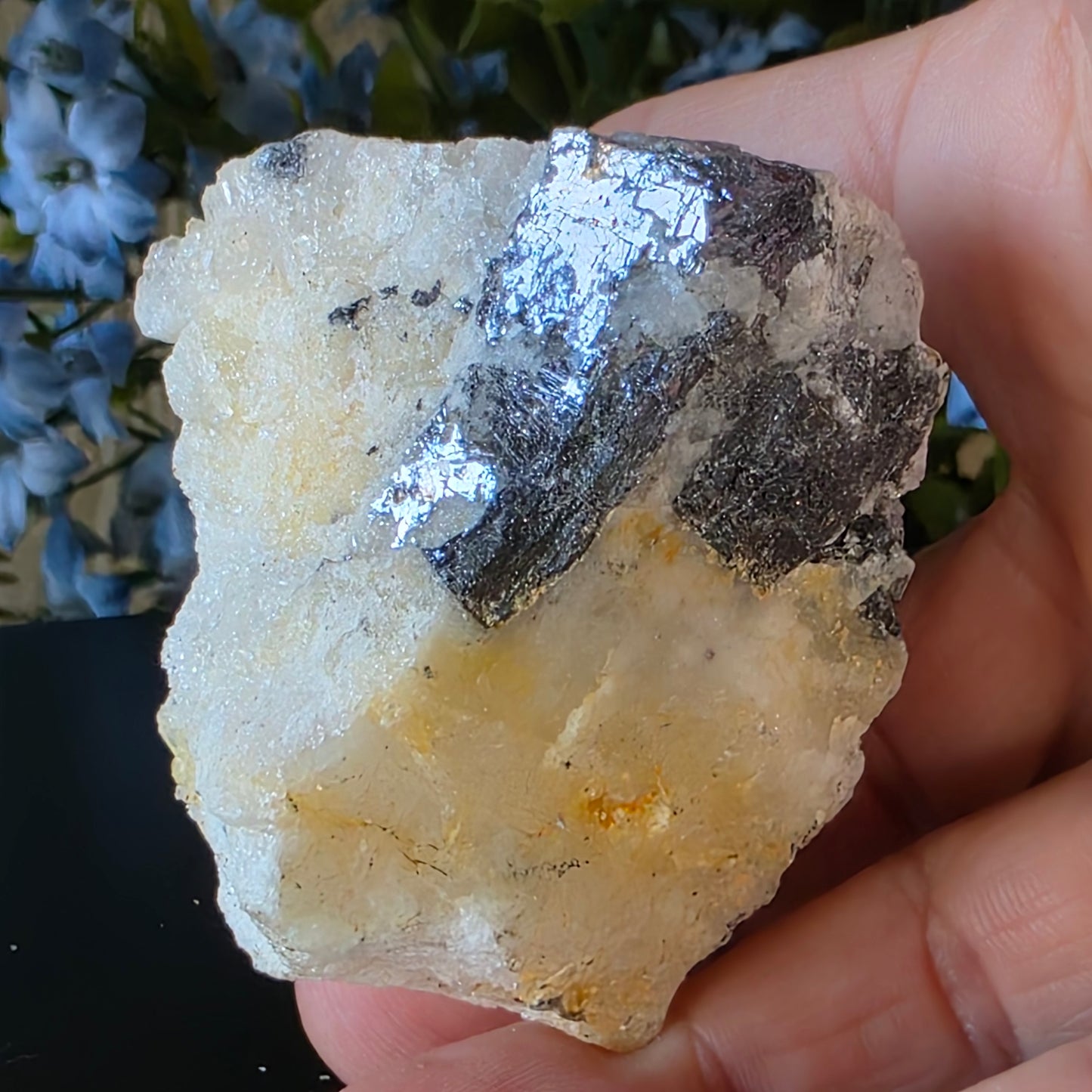 Galena on Quartz Matrix Rock - 105.44g - Mineral Specimen from Morocco - Raw Shiny Stone