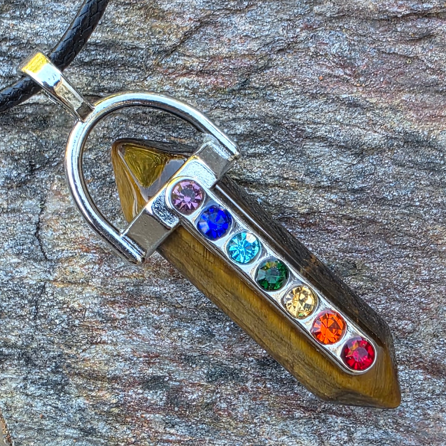 Rainbow Chakra Gemstone Necklace - Amethyst, Tiger's Eye, or Opalite Pendant