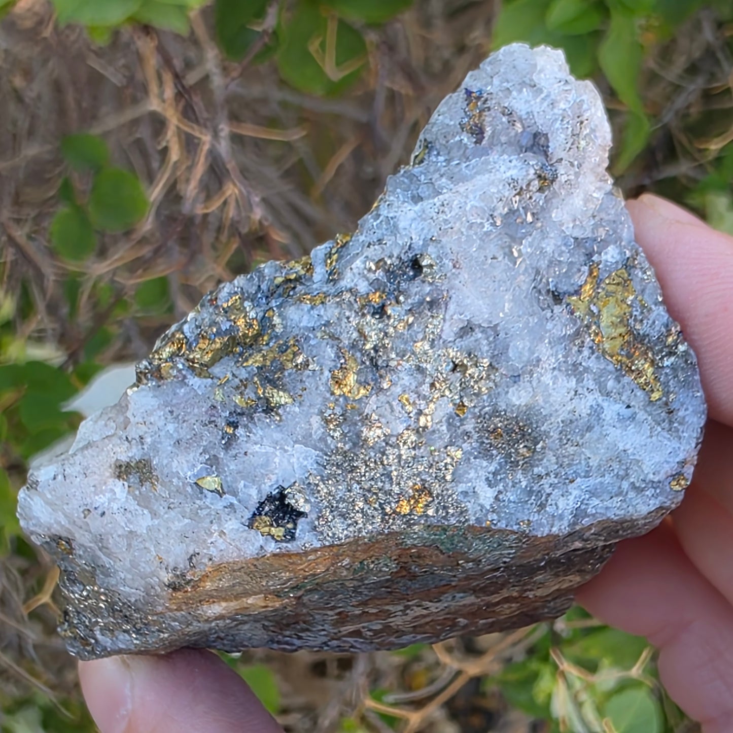 Rough Pyrite and Chalcopyrite on Quartz Rock Specimen from Morocco | Sparkly Fool's Gold