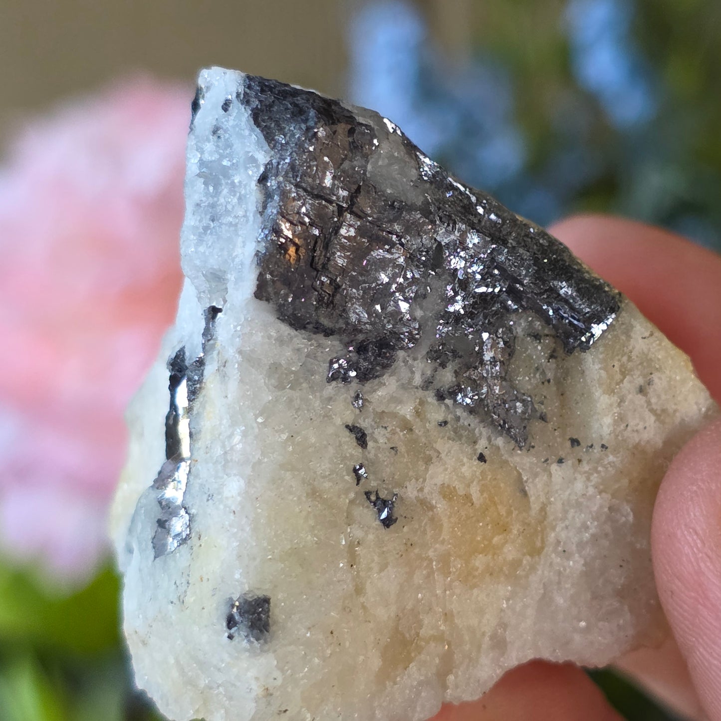 Galena on Quartz Matrix Rock - 105.44g - Mineral Specimen from Morocco - Raw Shiny Stone